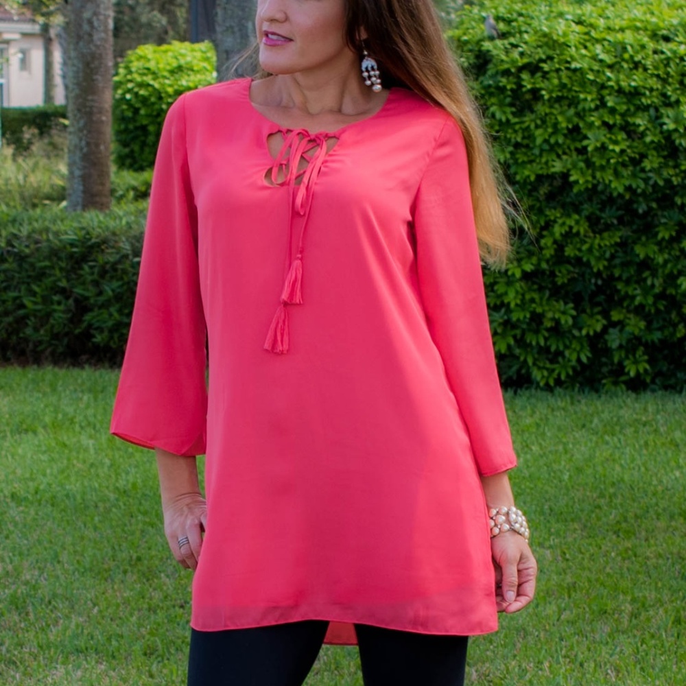 Capture My Heart Coral Lace Up  Tunic